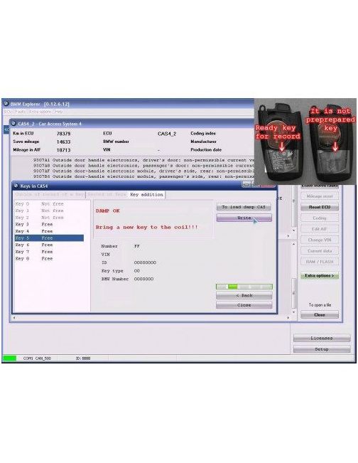 Zestaw10-SKU73 - (seria F) CAS4 (system EWS4 i EWS5) poprzez OBD i moduł odczytu ISN Bosch benzyna DME